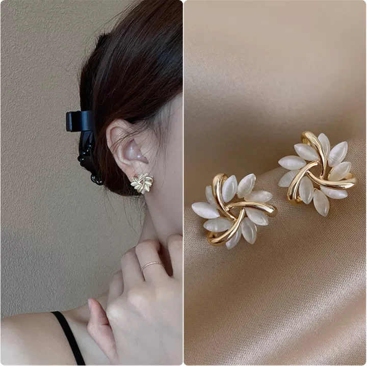 Elegant Opal Petal Stud Earrings | Women's Jewellery - Image 4