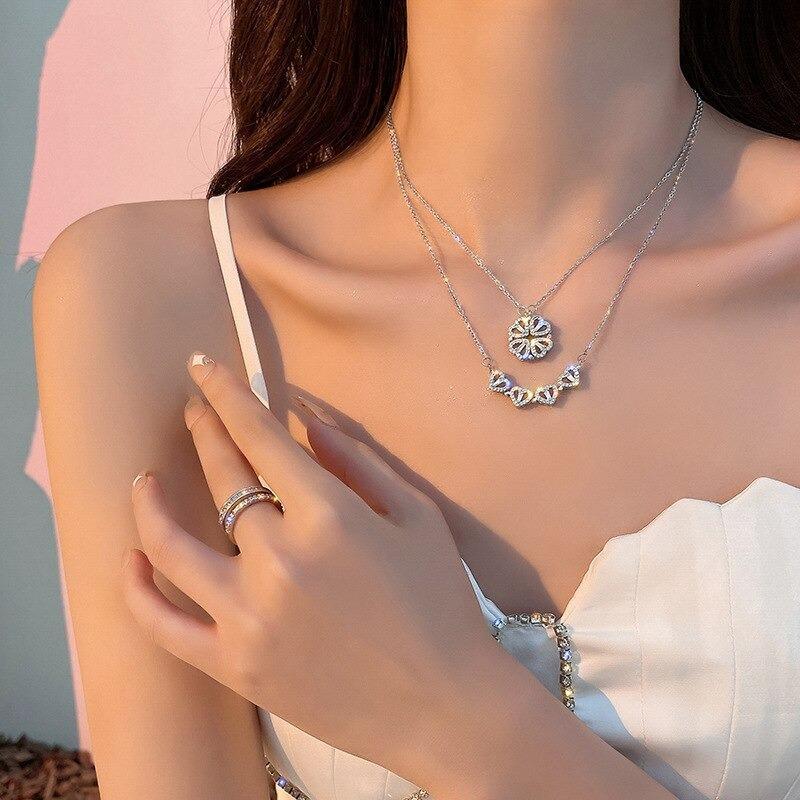 Elegant Silver Four-Leaf Clover Necklace | Good Luck Charm - Image 2