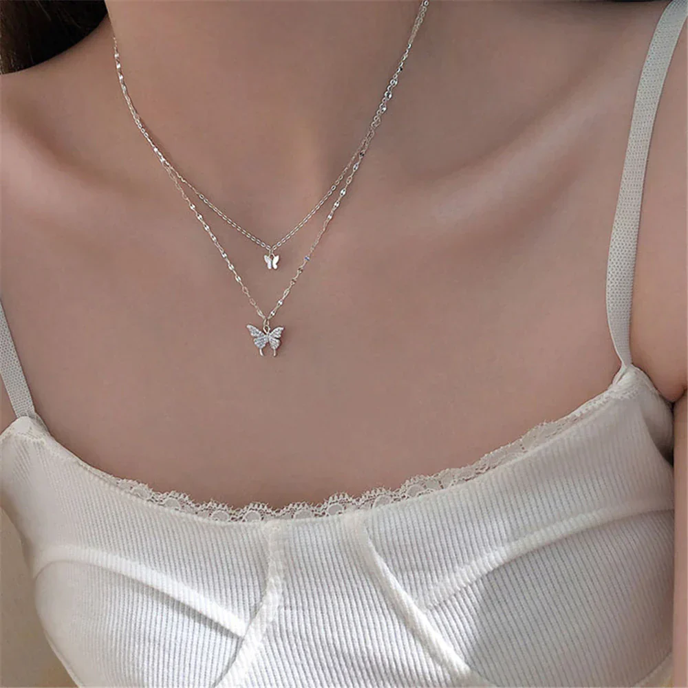 Elegant Silver Necklace Set with Shimmering Butterfly | Sophisticated Jewellery - Image 4