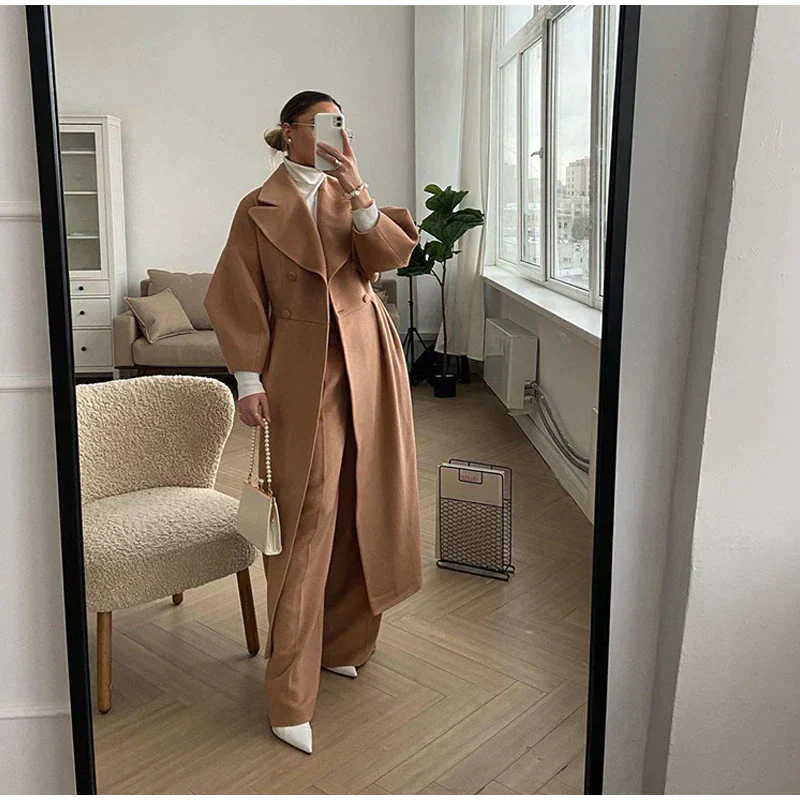 Elegant Women's Double-Breasted Wool Coat | Long Sleeves | Warm & Stylish - Image 13