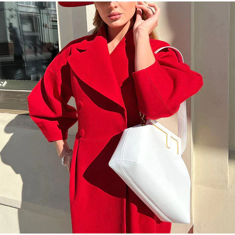 Elegant Women's Double-Breasted Wool Coat | Long Sleeves | Warm & Stylish - Image 15