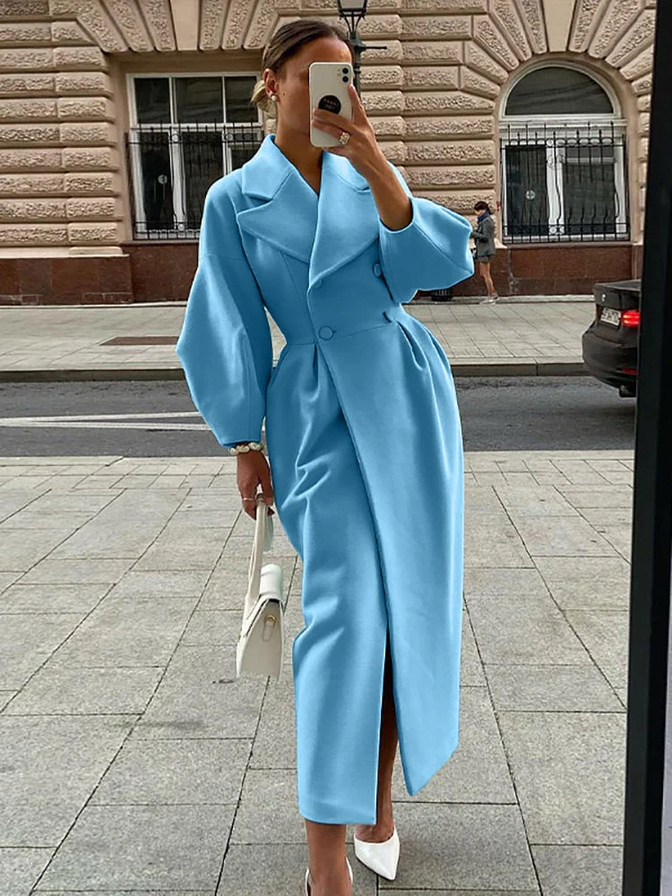 Elegant Women's Double-Breasted Wool Coat | Long Sleeves | Warm & Stylish - Image 18