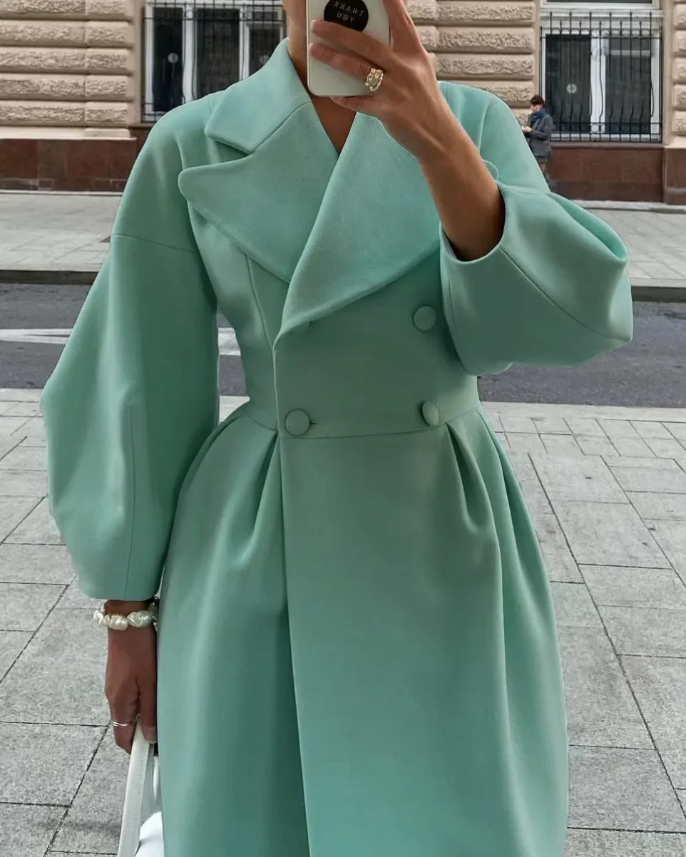 Elegant Women's Double-Breasted Wool Coat | Long Sleeves | Warm & Stylish - Image 21