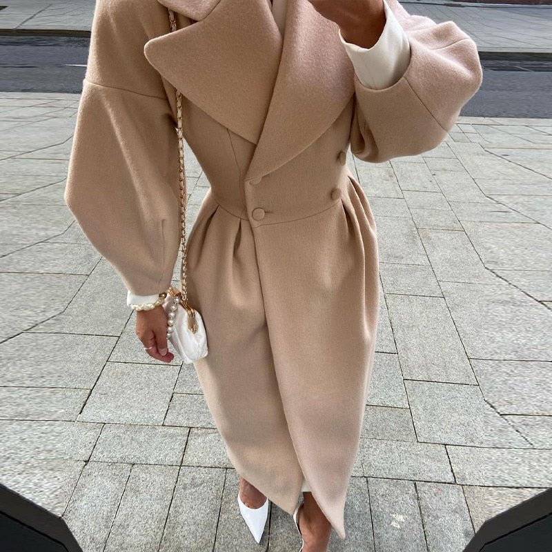 Elegant Women's Double-Breasted Wool Coat | Long Sleeves | Warm & Stylish - Image 4