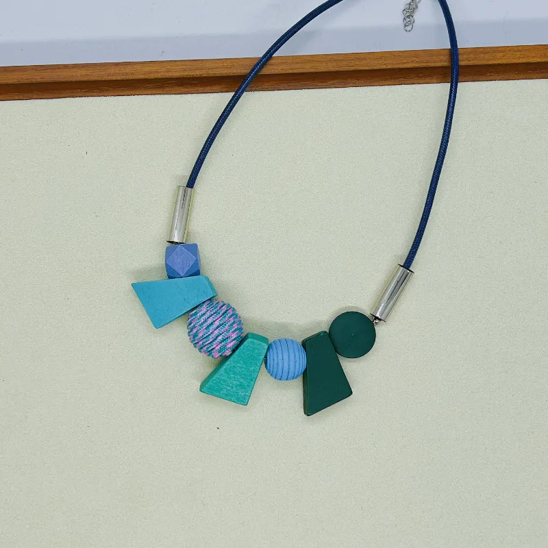 Ethnic Geometric Wooden Bead Necklace - Image 3