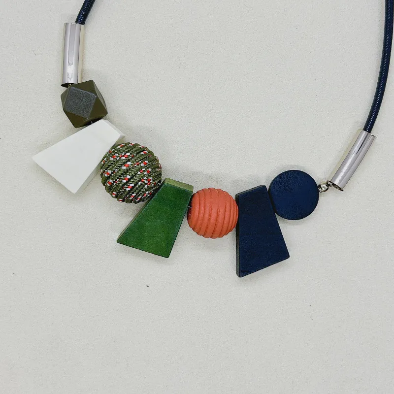 Ethnic Geometric Wooden Bead Necklace - Image 5