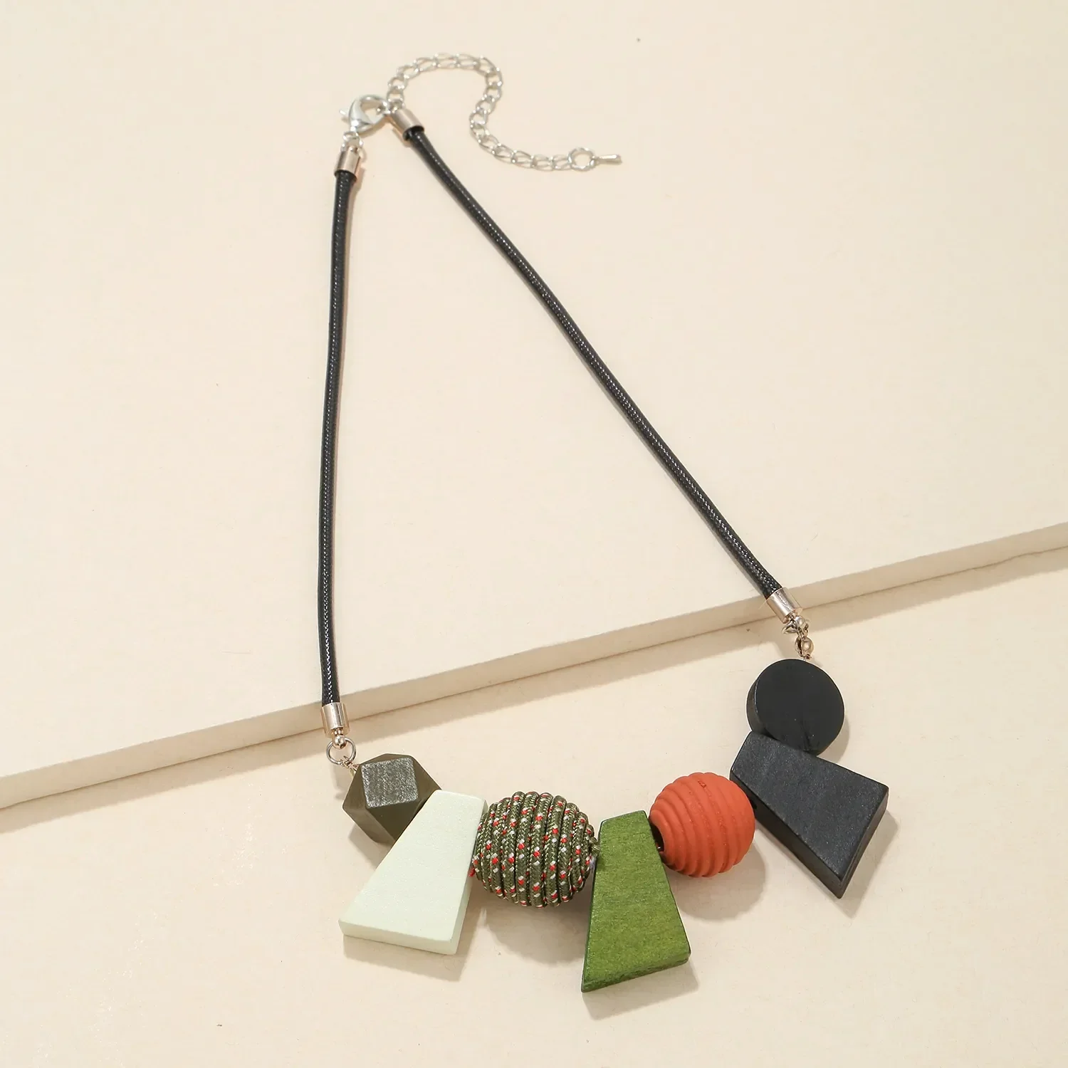 Ethnic Geometric Wooden Bead Necklace - Image 6