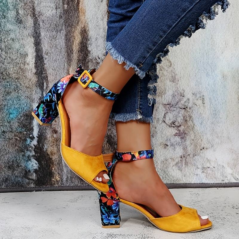 Floral High Heels with Ankle Straps - Marcella - Image 6