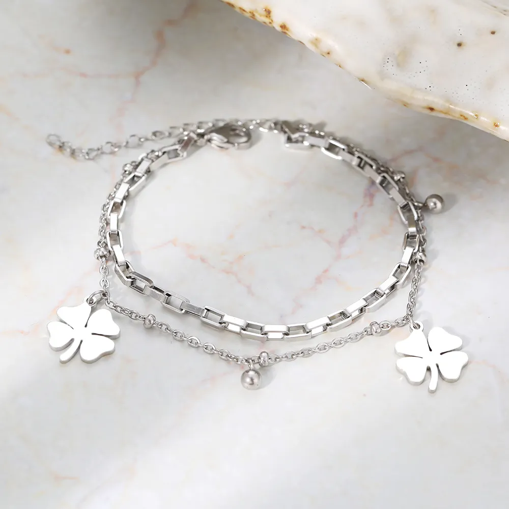 Gold Bracelet with Four-Leaf Clover Charm | Women's Lucky Jewellery - Image 2