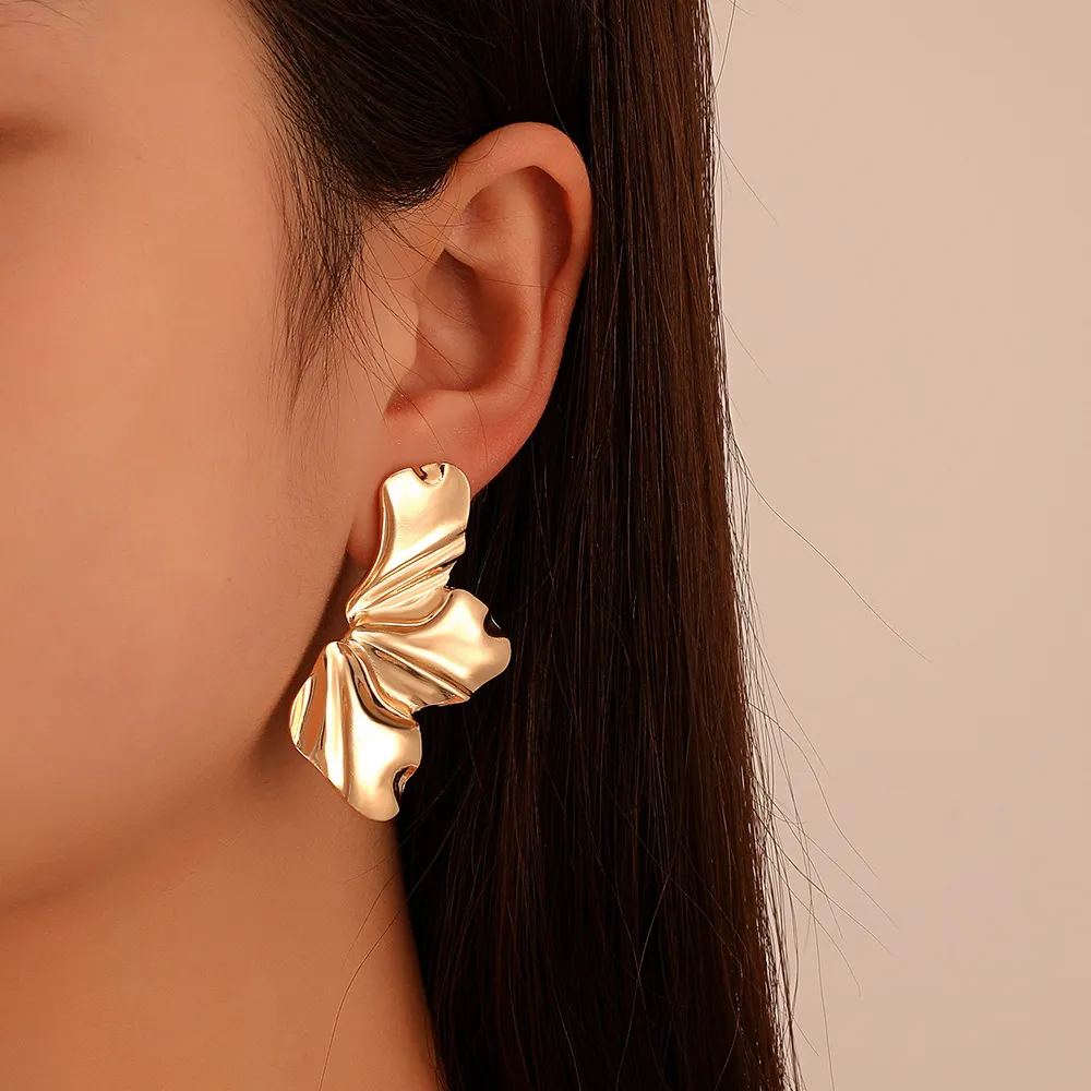 Golden Petal Stud Earrings | Elegant Floral Design - Image 4