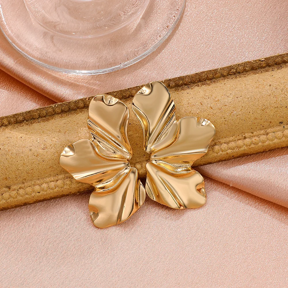 Golden Petal Stud Earrings | Elegant Floral Design - Image 5