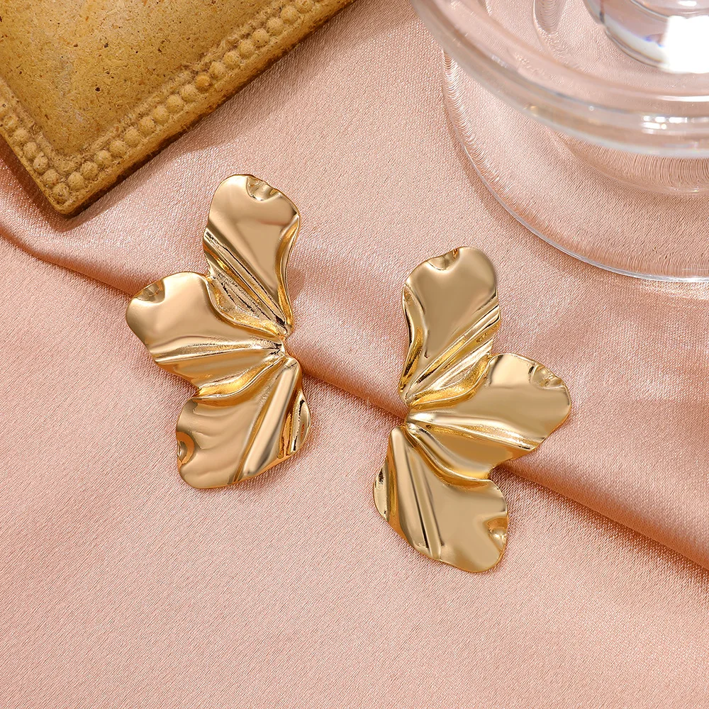 Golden Petal Stud Earrings | Elegant Floral Design - Image 6