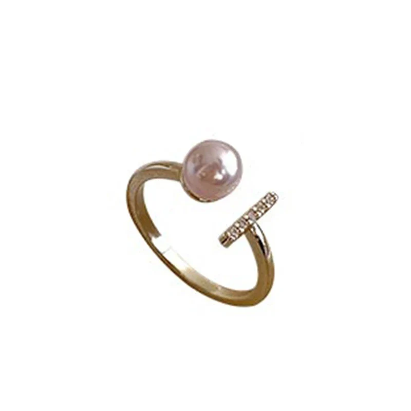 Gothic Open T-Shaped Pearl Ring | Adjustable Design - Image 3