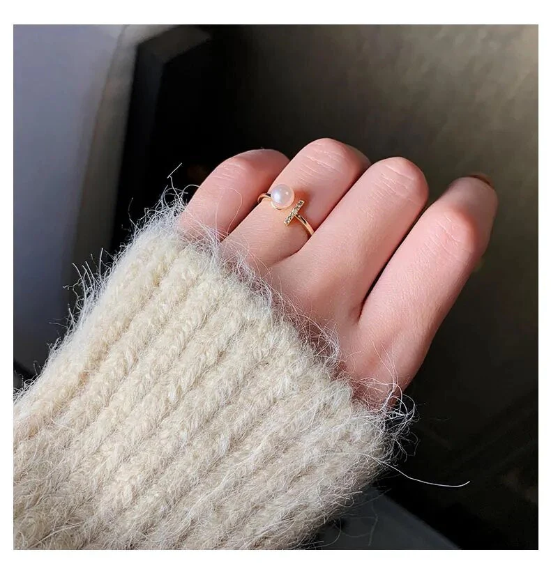 Gothic Open T-Shaped Pearl Ring | Adjustable Design - Image 4
