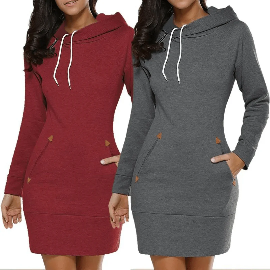 Hooded sweatshirt dress with pockets – Isabella - Image 8