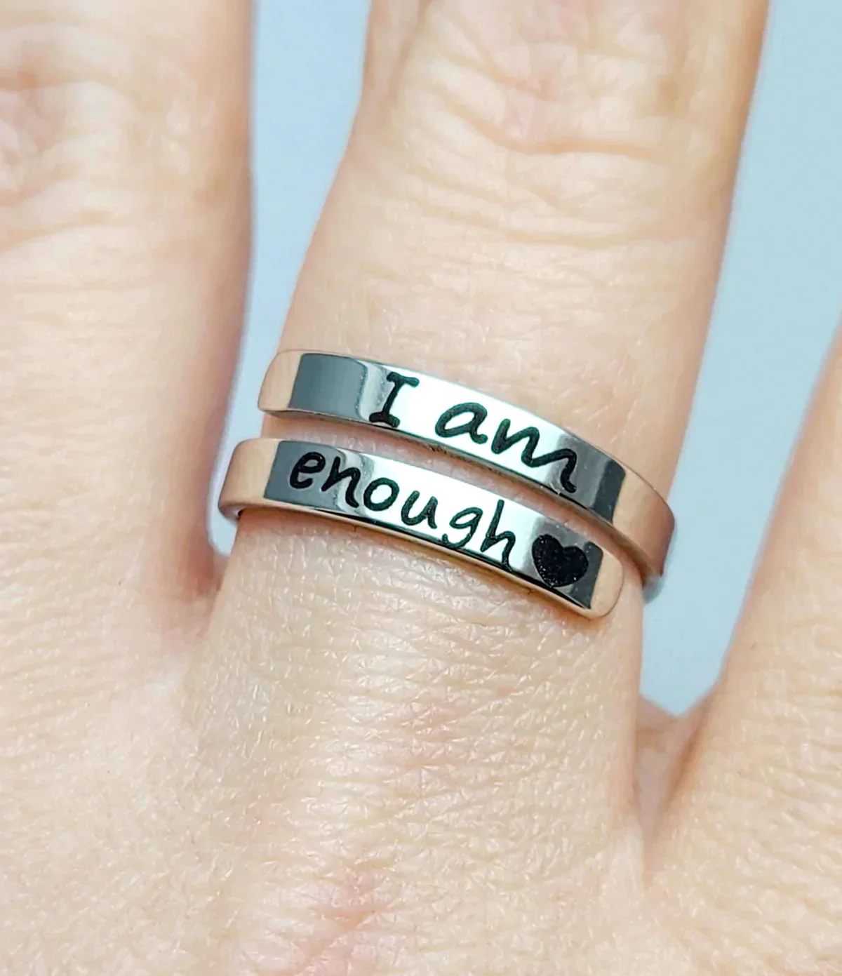 Inspirational Sterling Silver Ring | Engraved "I Am Enough" - Image 3