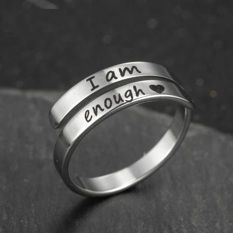 Inspirational Sterling Silver Ring | Engraved "I Am Enough" - Image 4