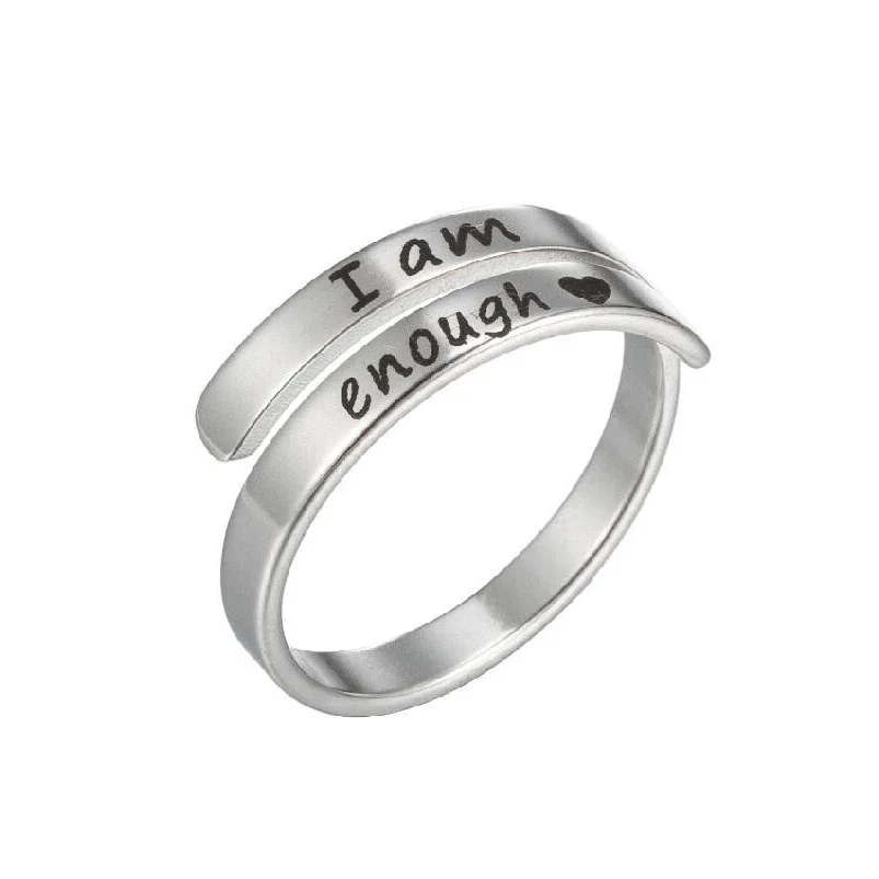 Inspirational Sterling Silver Ring | Engraved "I Am Enough" - Image 5