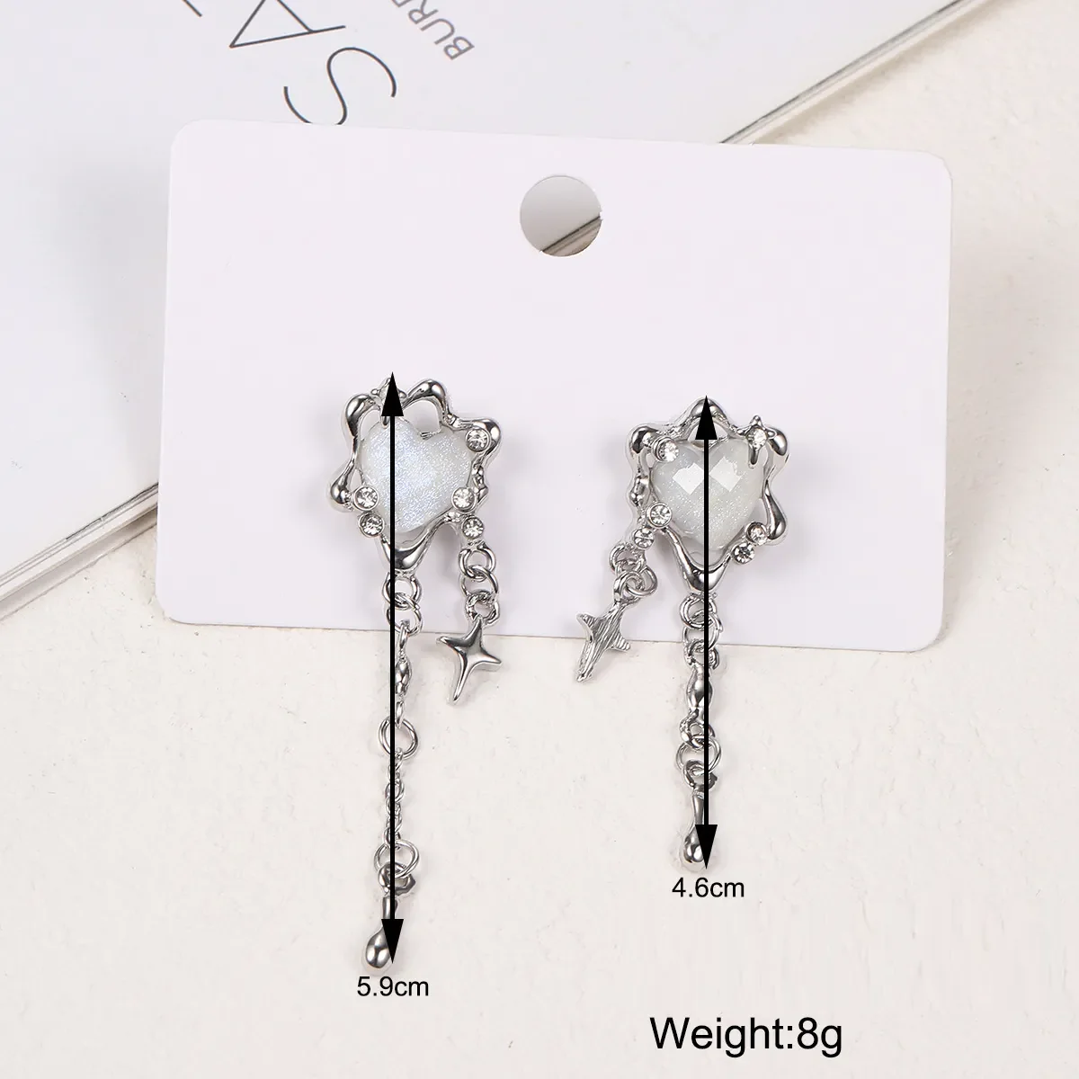 Irregular Heart Tassel Star Earrings - Unique Women's Jewellery - Image 4