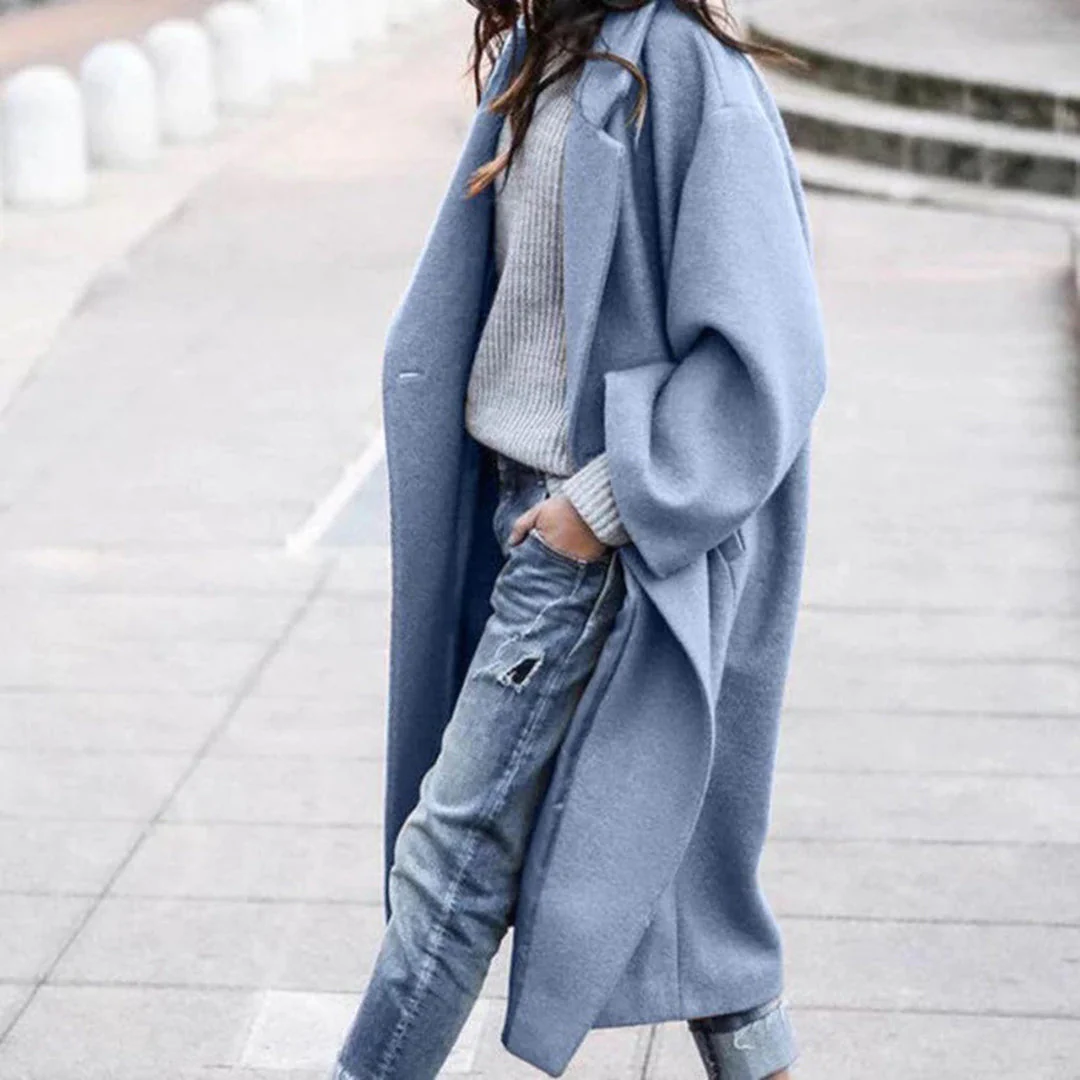 Knee-Length Winter Coat with Large Collar for Women - Mira