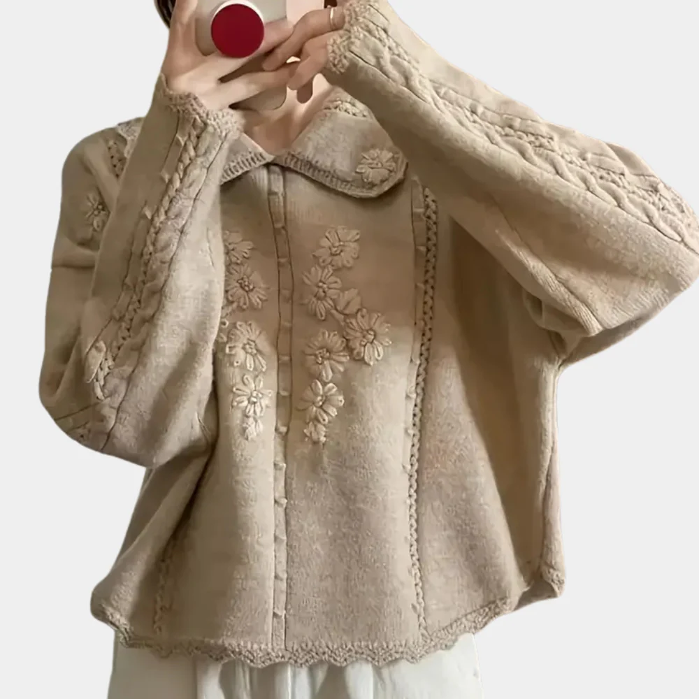 Knitted Flower Sweater for Women - Emma