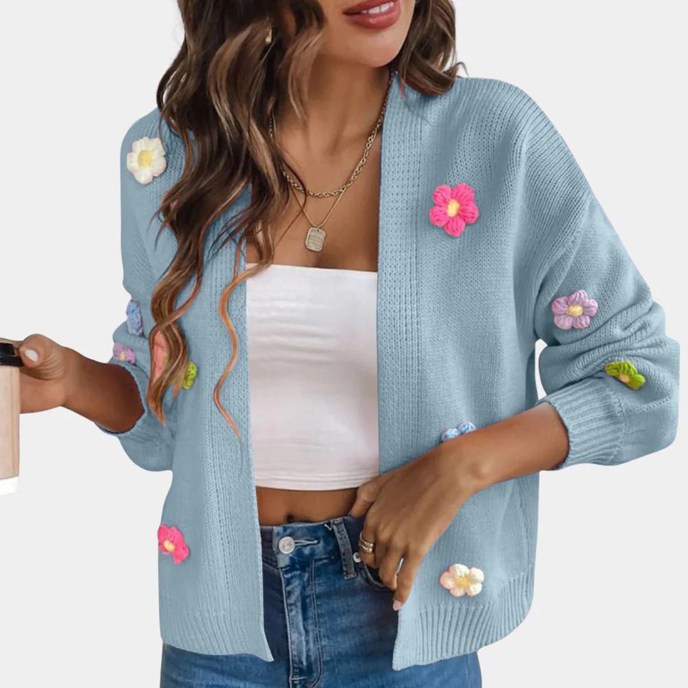 Knitted Women's Cardigan with 3D Flowers – Maribel - Image 3