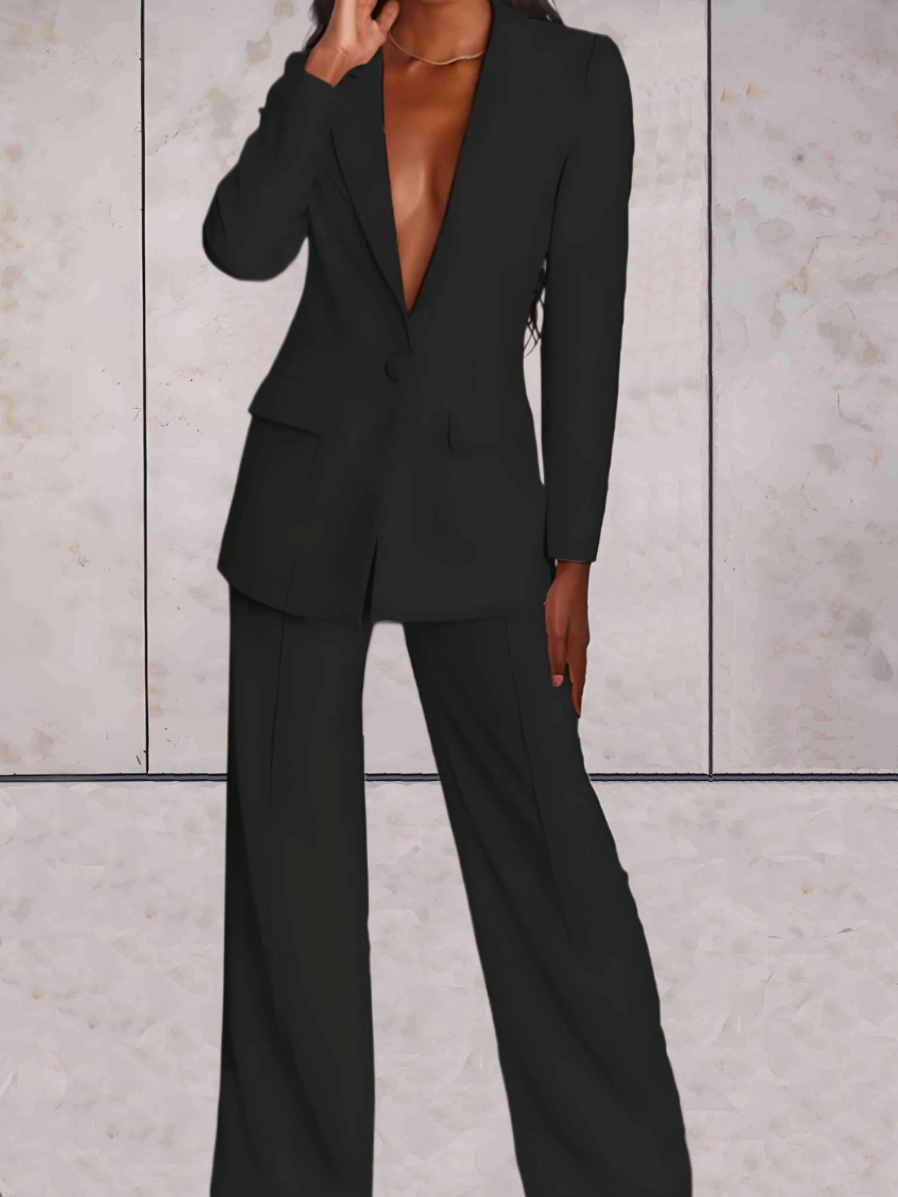 Ladies' business two-piece set with blazer & wide-leg trousers – Emilia - Image 3