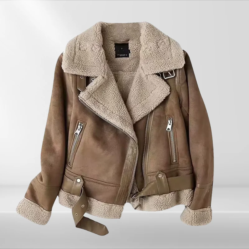 Ladies' Fleece Sherpa Bomber Jacket with Zip – Amira - Image 2
