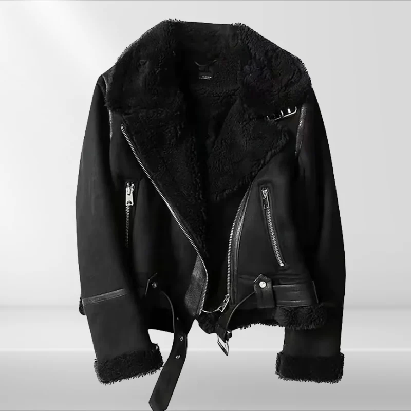 Ladies' Fleece Sherpa Bomber Jacket with Zip – Amira - Image 4