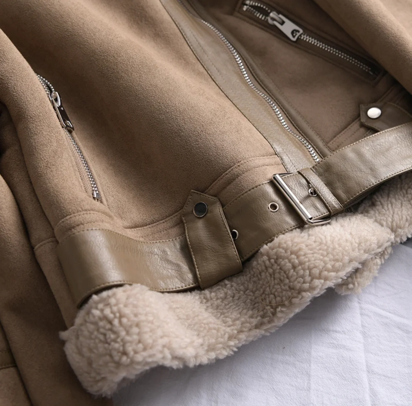 Ladies' Fleece Sherpa Bomber Jacket with Zip – Amira - Image 6