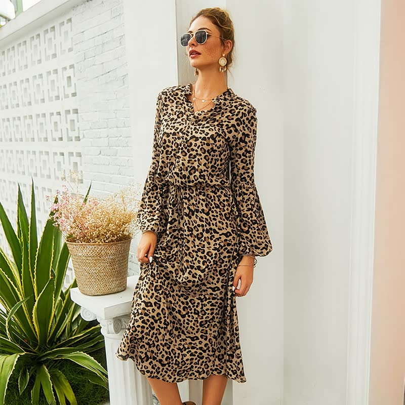 Leopard Print Long Sleeve Dress - Image 7