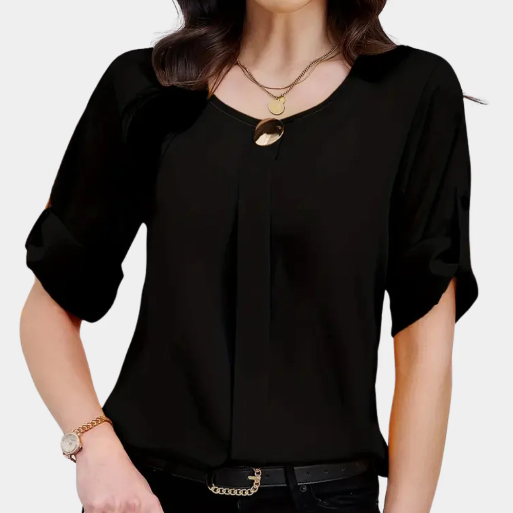 Lightweight Black Pleated Blouse for Women - Amira