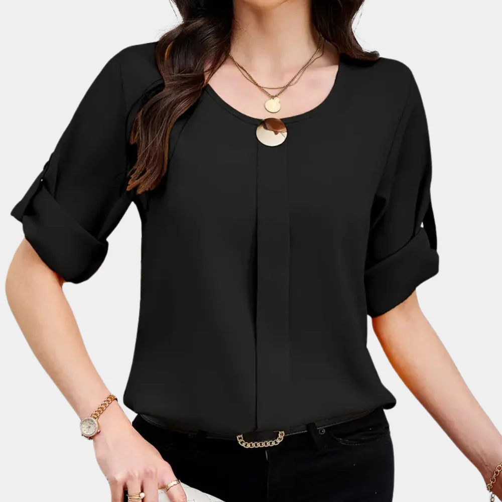 Lightweight Black Pleated Blouse for Women - Amira - Image 2