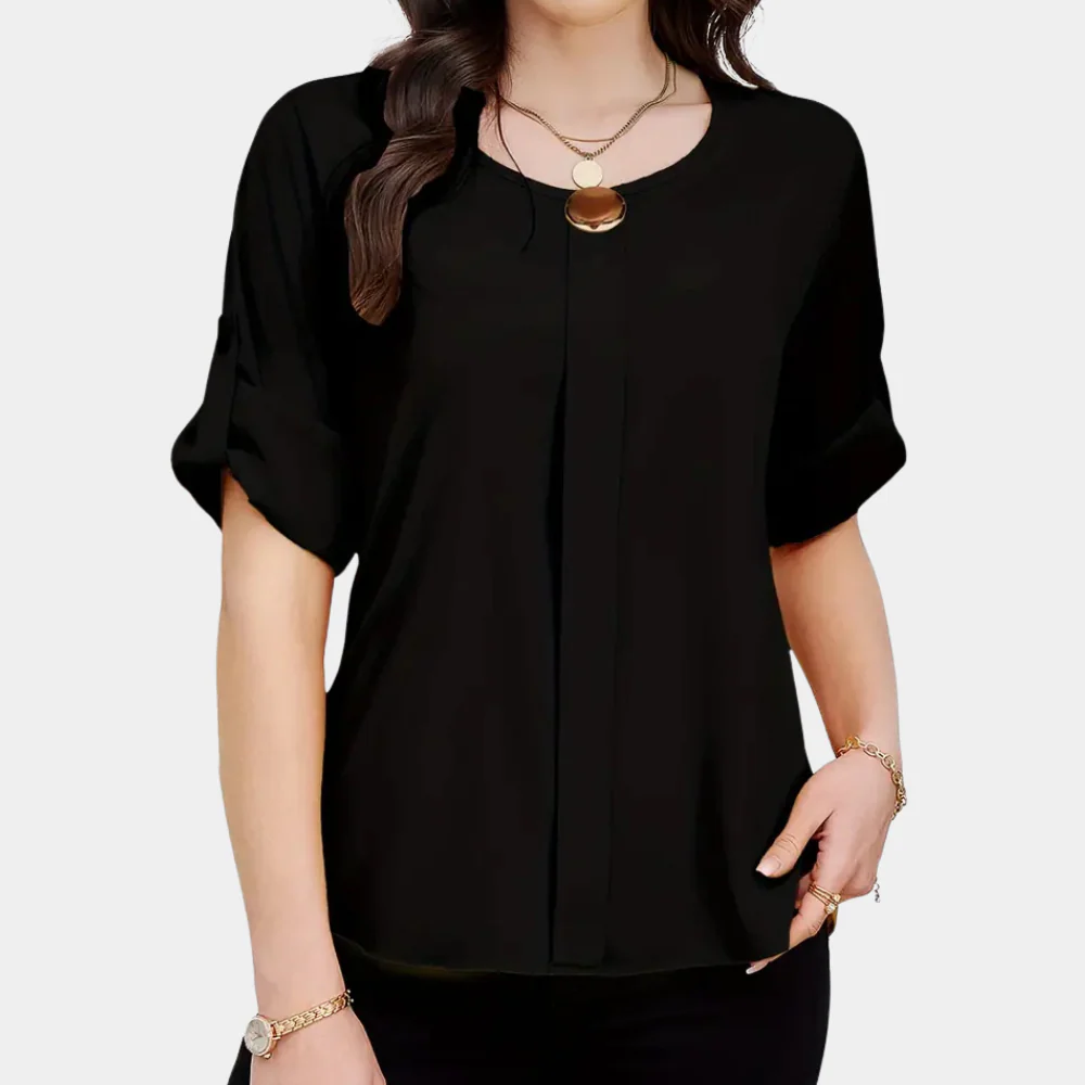 Lightweight Black Pleated Blouse for Women - Amira - Image 3
