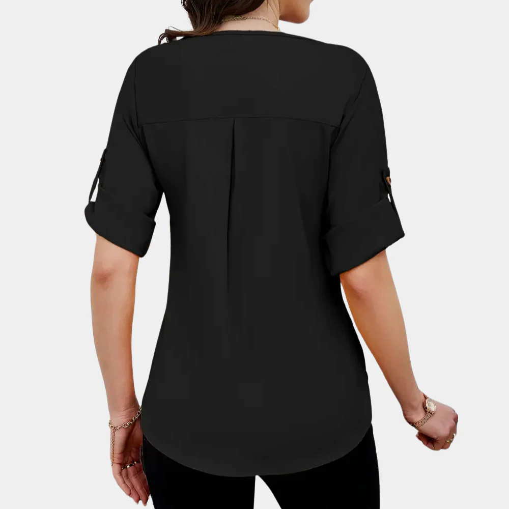 Lightweight Black Pleated Blouse for Women - Amira - Image 4