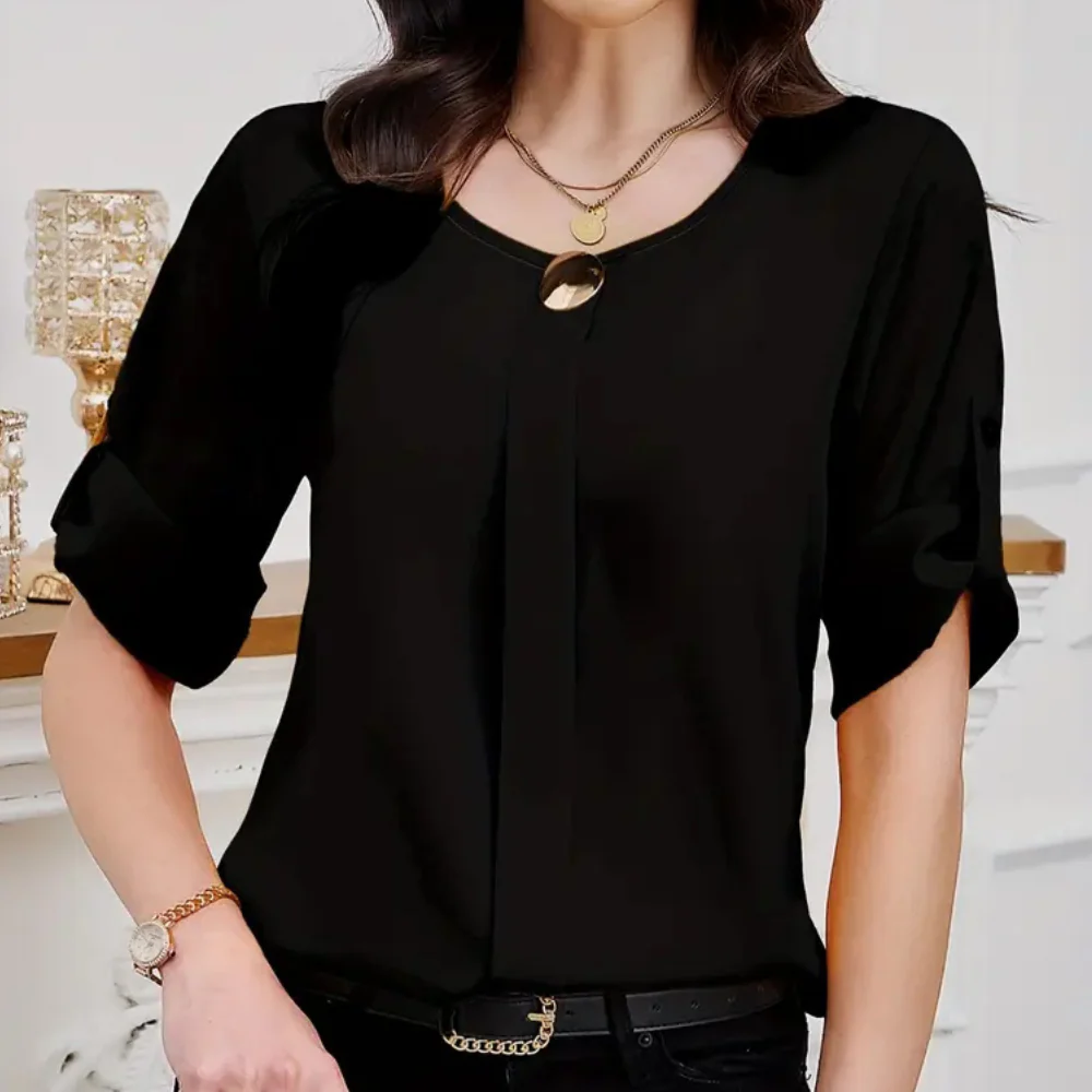 Lightweight Black Pleated Blouse for Women - Amira - Image 5