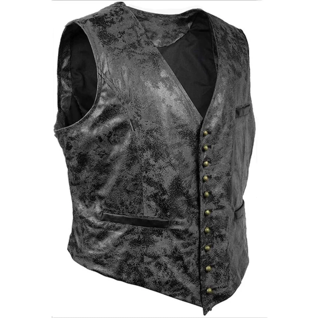 Matteo Traditional Vest – Rustic Waistcoat with Rivet Button Detail - Image 2