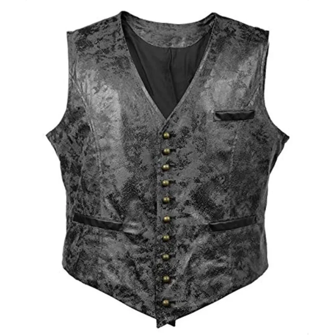 Matteo Traditional Vest – Rustic Waistcoat with Rivet Button Detail - Image 4