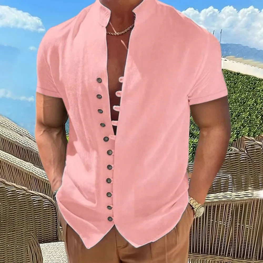 Men's Plus Size Short Sleeve Cotton Linen Shirt - Image 3
