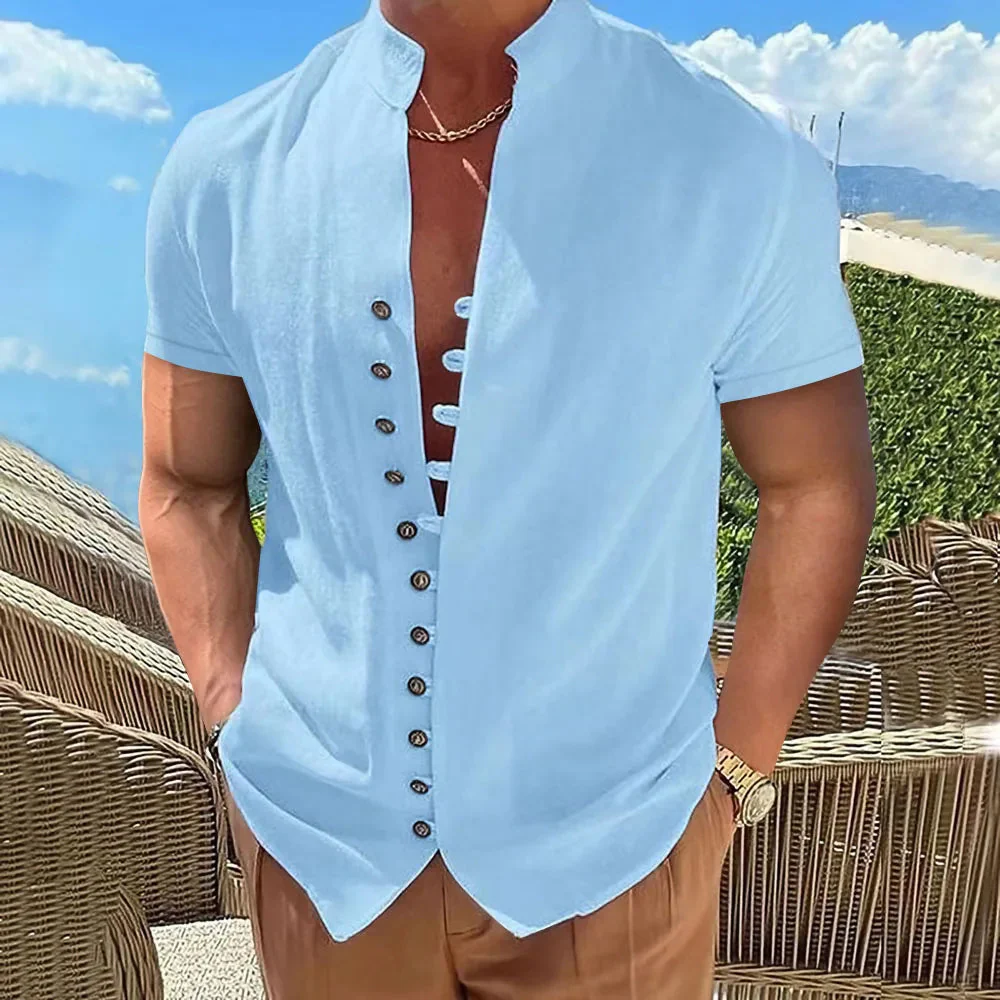 Men's Plus Size Short Sleeve Cotton Linen Shirt - Image 4