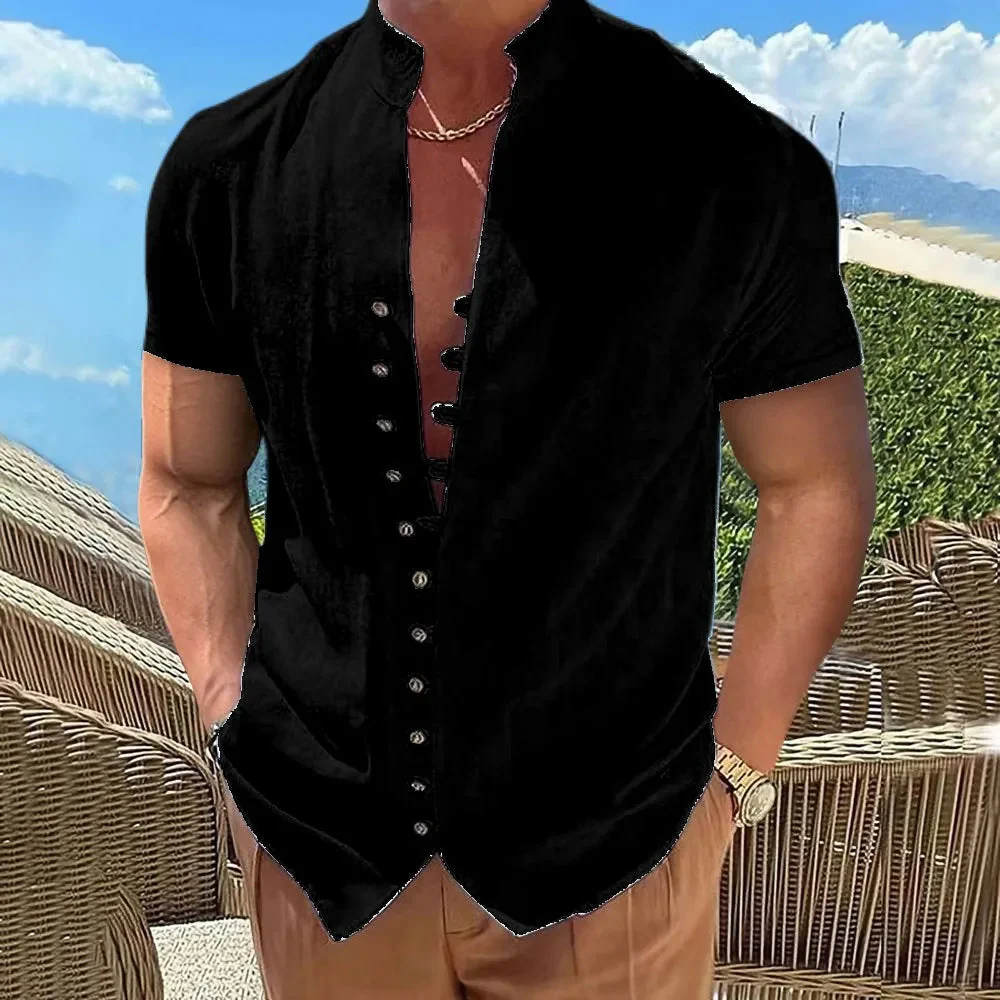 Men's Plus Size Short Sleeve Cotton Linen Shirt - Image 5