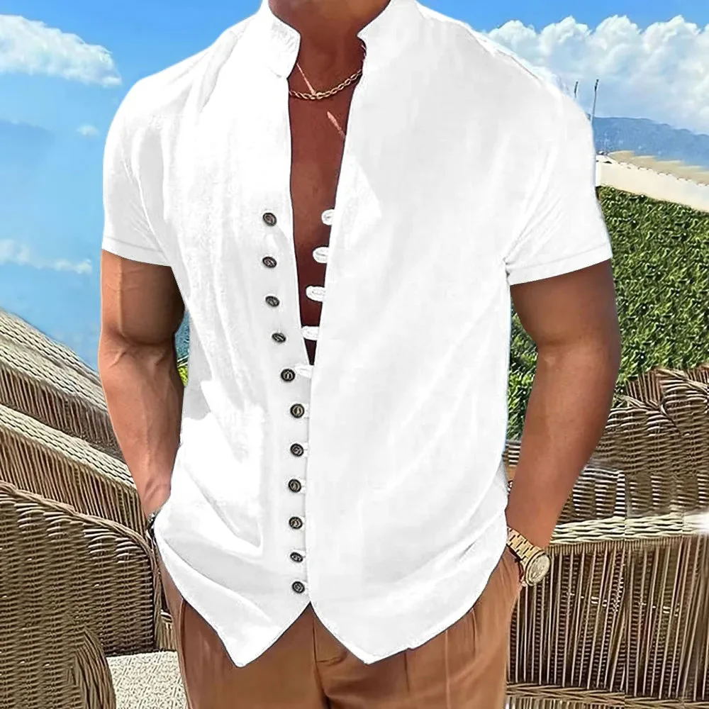 Men's Plus Size Short Sleeve Cotton Linen Shirt - Image 6