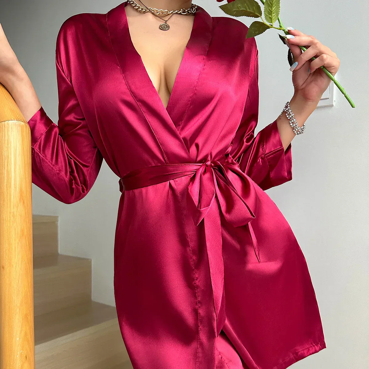 Morning dress made of Glacé Silk with Lace Closure – Noémie - Image 2