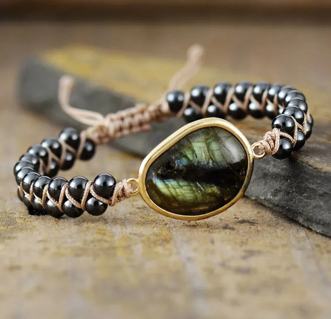 Natural Stone Braided Cuff Bracelet - Image 2