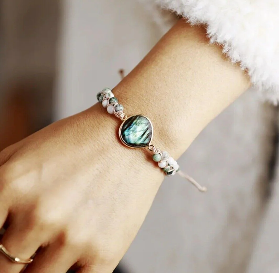 Natural Stone Braided Cuff Bracelet - Image 3