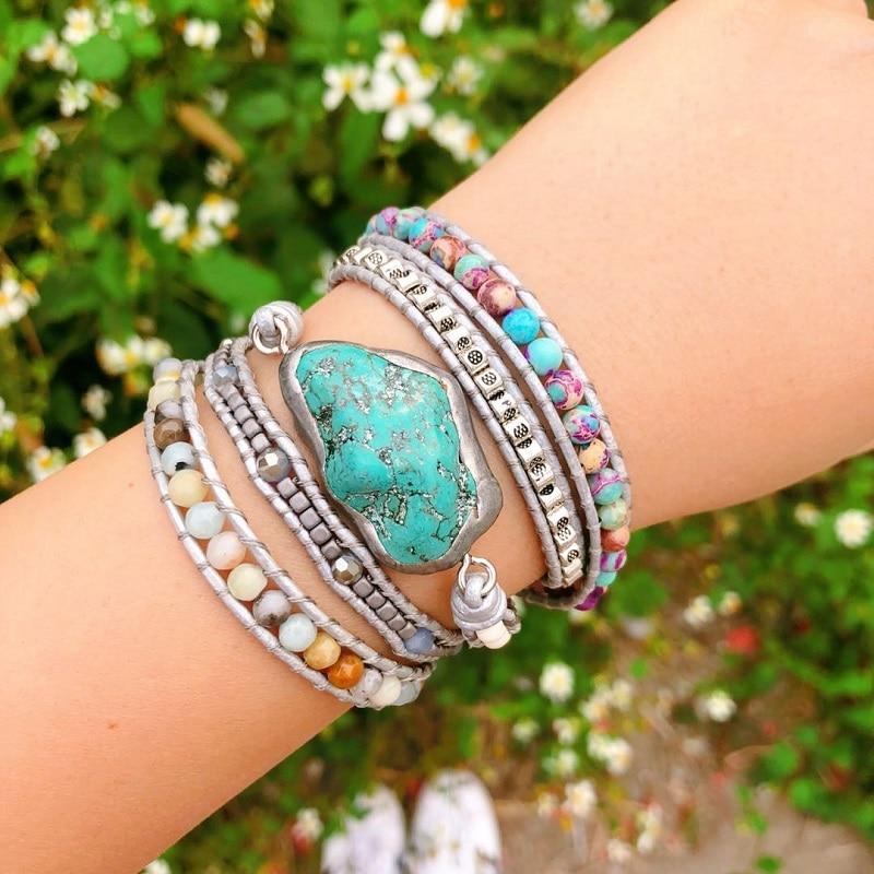 Natural Stones Bohemian Bracelet | Handcrafted Amazonite - Image 2