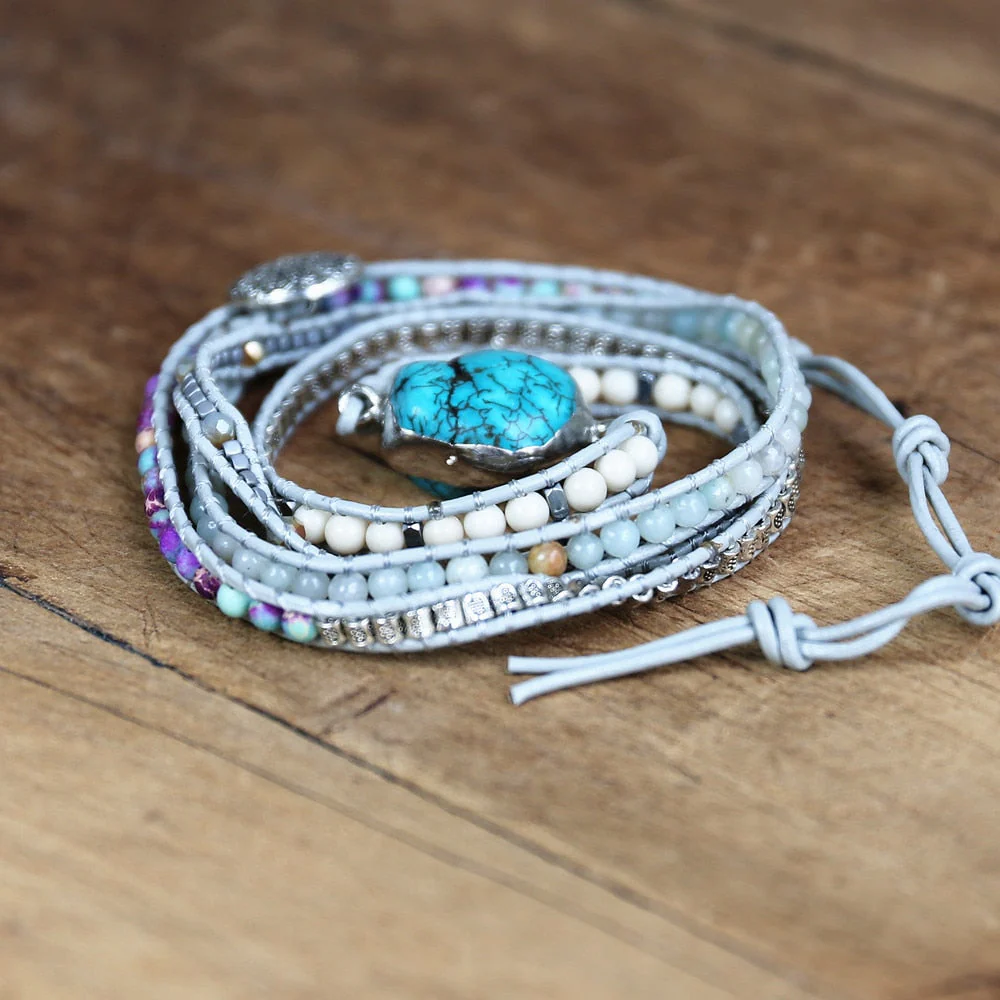 Natural Stones Bohemian Bracelet | Handcrafted Amazonite - Image 7