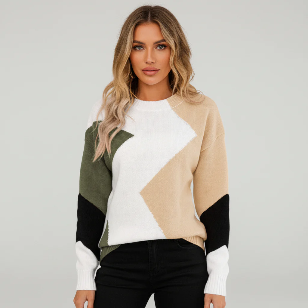 Patchwork Design Women's Jumper - Miriam - Image 7
