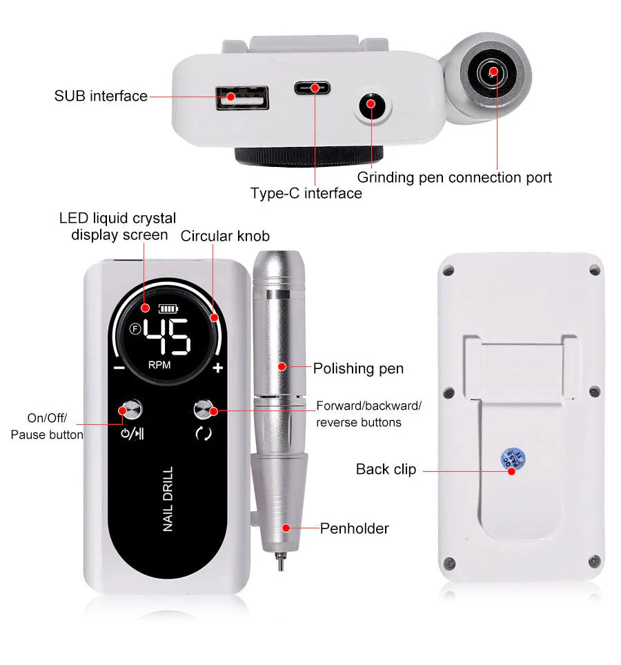 PROFESSIONELE 45000RPM DRAAGBARE ELEKTRISCHE NAGELVIJL MET OPLAADBARE ACCU | LAGE GELUIDSNIVEAU VOOR MANICURE - Image 5