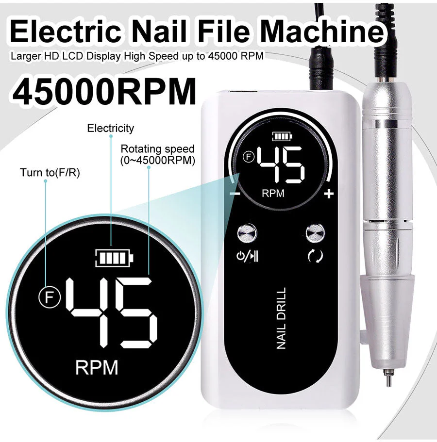 PROFESSIONELE 45000RPM DRAAGBARE ELEKTRISCHE NAGELVIJL MET OPLAADBARE ACCU | LAGE GELUIDSNIVEAU VOOR MANICURE - Image 7